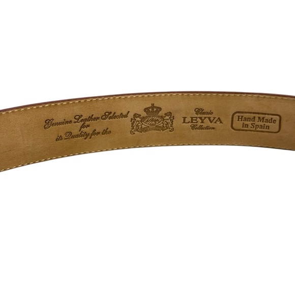 Leyva Handmade Brown Suede Leather Belt w Multicolor Inlay Men’s Size 38 - Picture 2 of 9